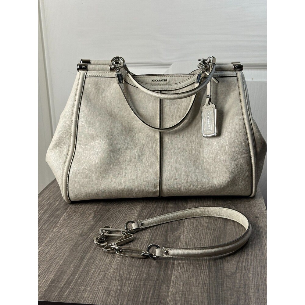 Coach Madison Caroline Parchment White Satchel Textured Leather Handbag
